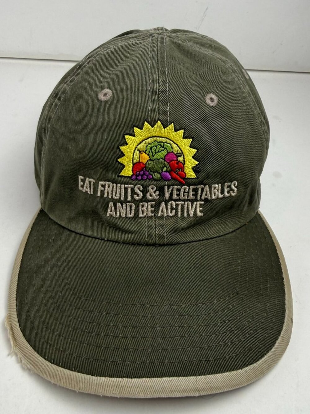 Vintage Eat Fruits & Vegetables Hat Nutrition Network Green Strapback Dad stains